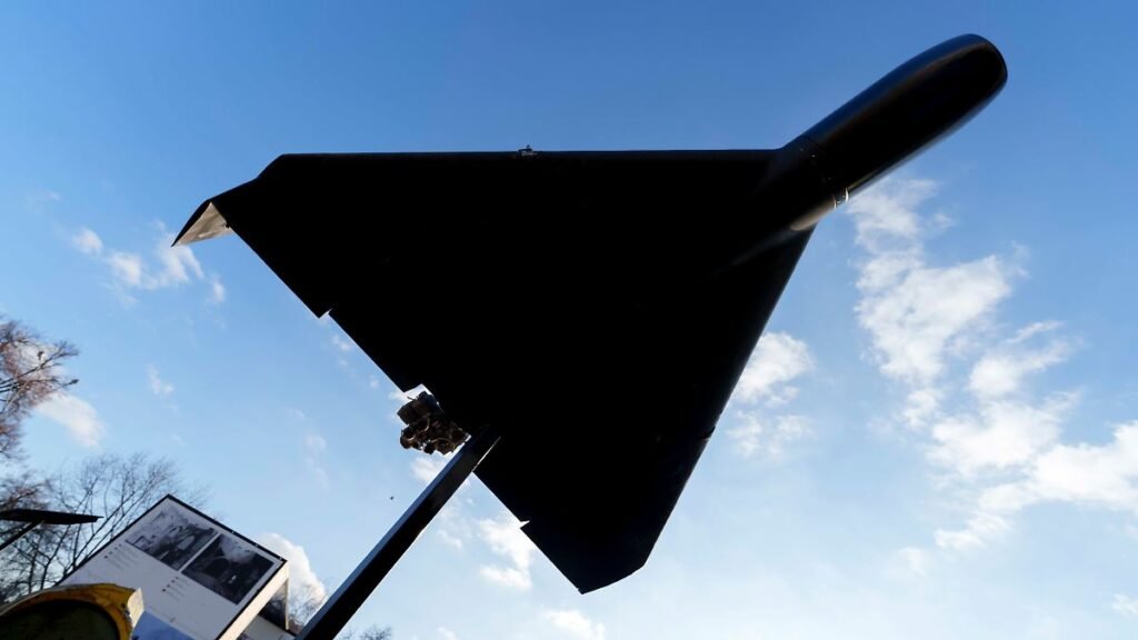 November-19-2025-Kyiv-Kyiv-City-Ukraine-A-Shahed-type-drone-a-Russian-made-Geran-2-is-displayed-alon.jpeg